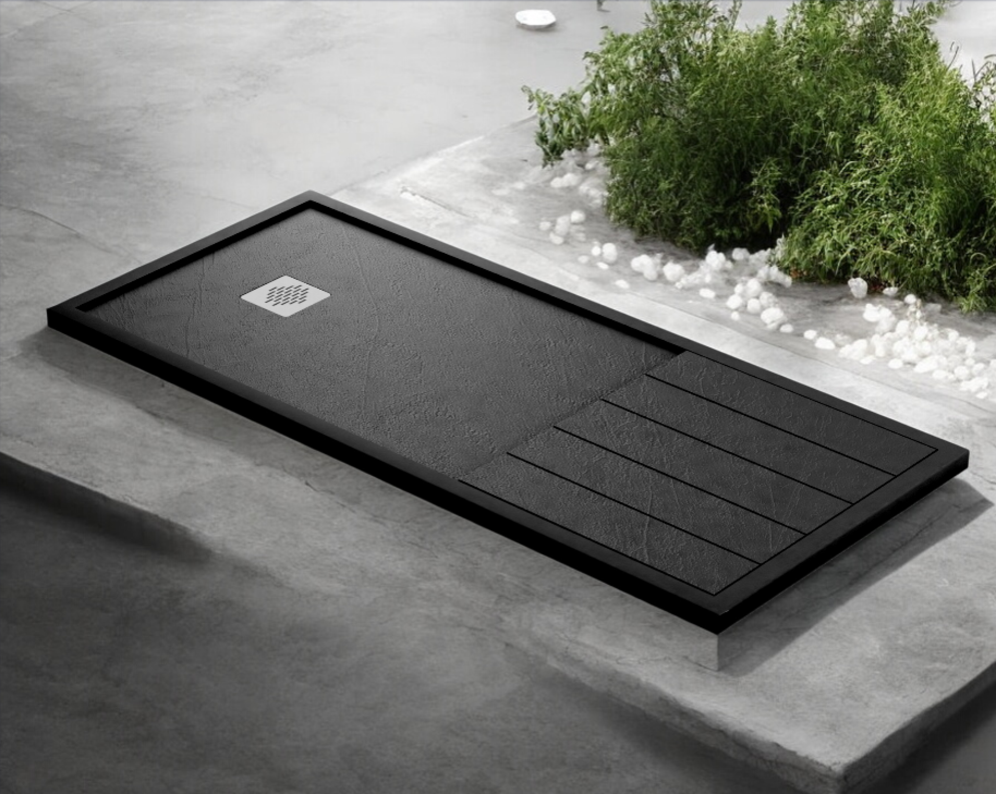 Plato de ducha Stone Quartz Tarragona Becrisa, color Negro Azabache, robusto, elegante y fácil de mantener, Errefe Home