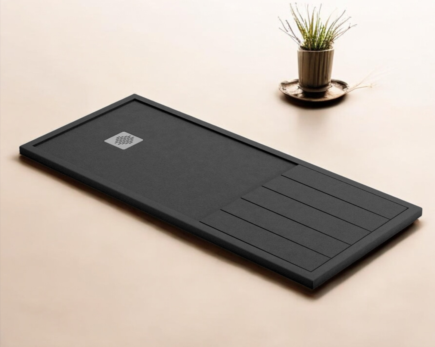 Plato de ducha Stone Quartz Tarragona Becrisa, color Negro metalizado, sofisticado, resistente y duradero, Errefe Home