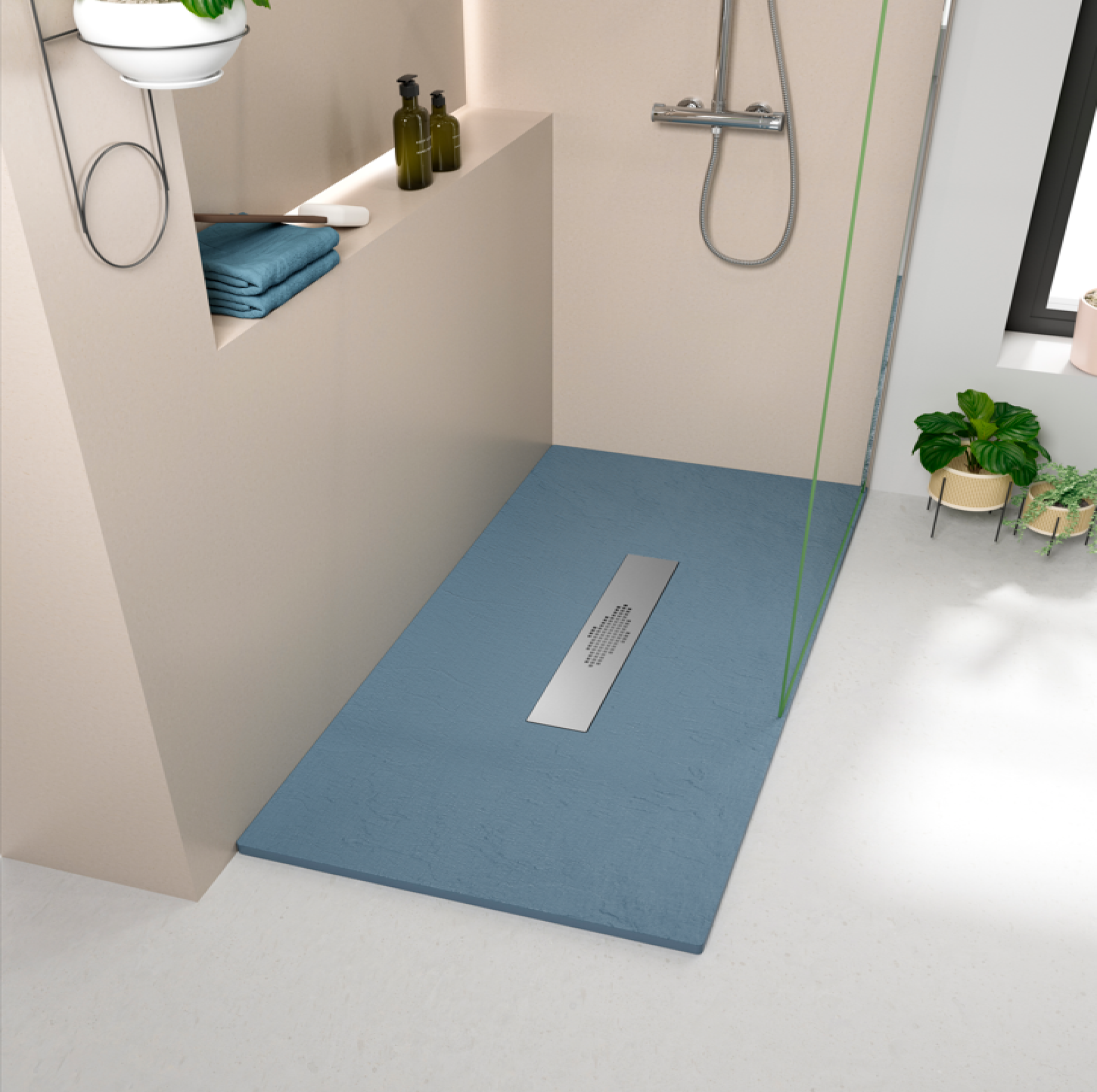 Plato de ducha Stone Quartz Pizarra Becrisa, color Island, resistente, antibacteriano y antideslizante, Errefe Home