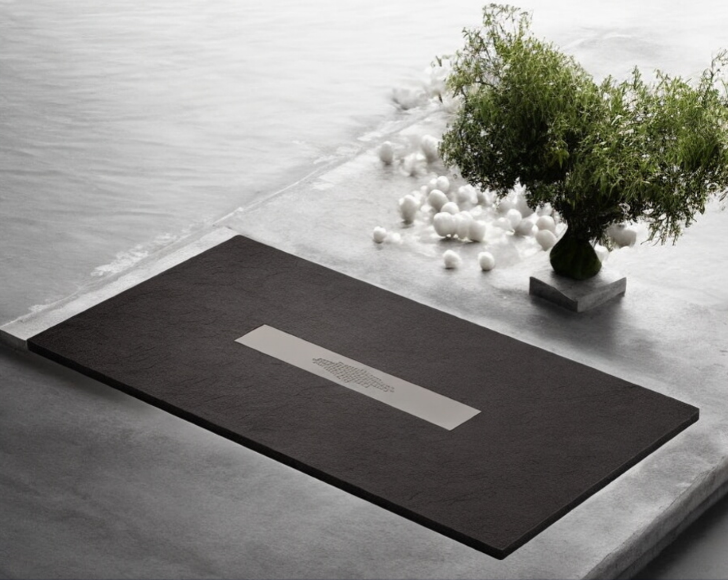 Plato de ducha Stone Quartz Pizarra Becrisa, color Negro metalizado, duradero, seguro y antibacteriano, Errefe Home