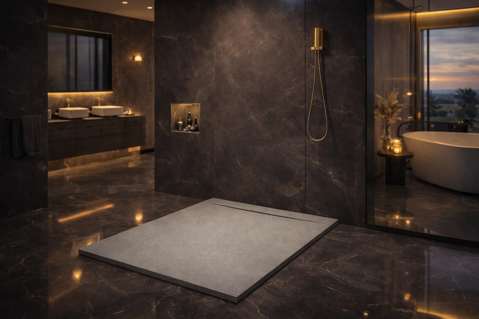 Plato de ducha de resina color mist, antideslizante, higiénico y duradero, facil de limpiar. Errefe Home