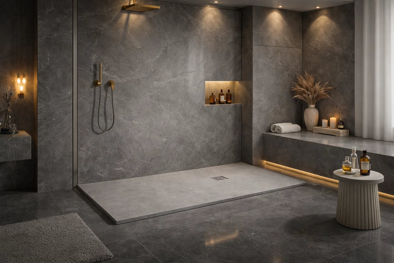 Plato de ducha de resina de Becrisa, color mist, antideslizante, antibacterial y duradero, Errefe Home