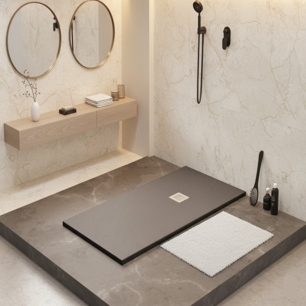 Plato de ducha Gel Coat Ibiza Plus Becrisa, acabado pizarra suave, color Antracita, antideslizante, higiénico y duradero, Errefe Home