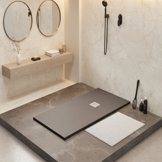 Plato de ducha Gel Coat Ibiza Plus Becrisa, acabado pizarra suave, color Antracita, antideslizante, higiénico y duradero, Errefe Home