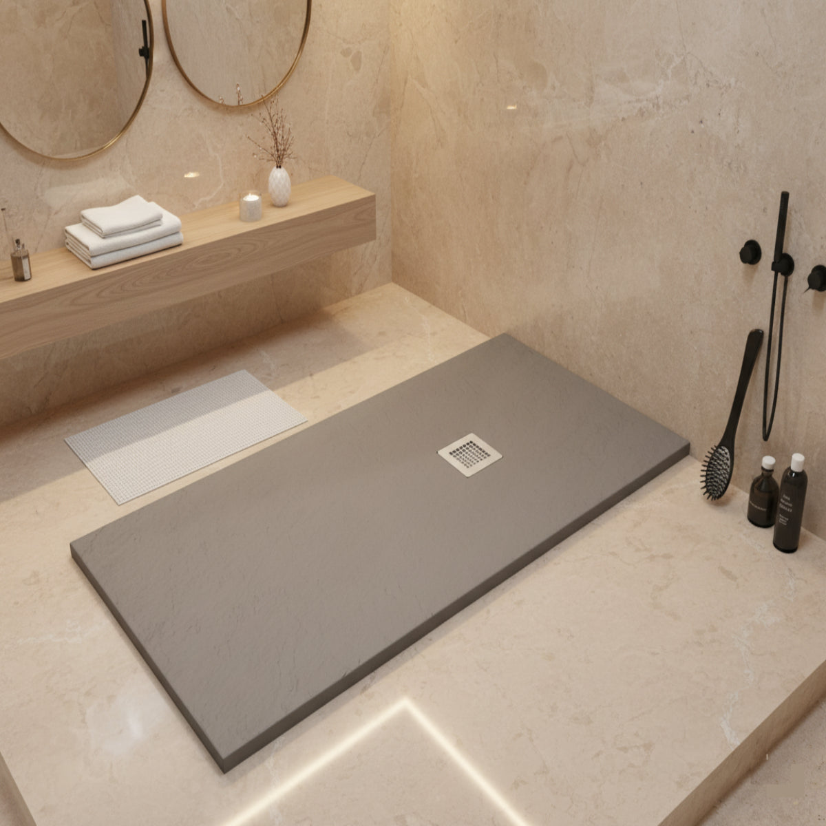 Plato de ducha Gel Coat Ibiza Plus Becrisa, acabado pizarra suave, color Mist, antideslizante, higiénico y duradero, Errefe Home