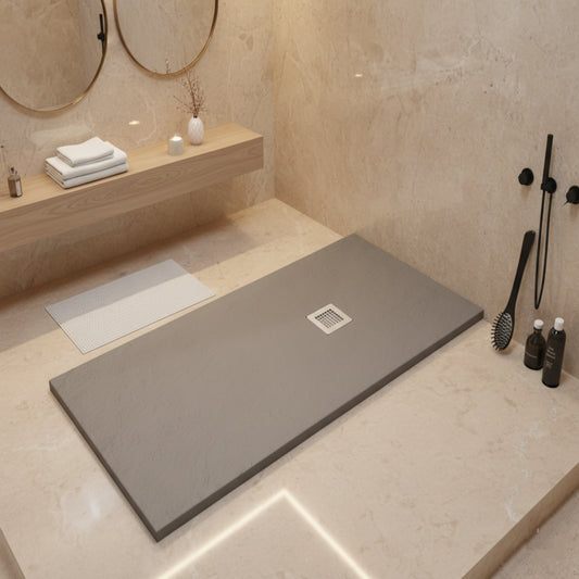 Plato de ducha Gel Coat Ibiza Plus Becrisa, acabado pizarra suave, color Mist, antideslizante, higiénico y duradero, Errefe Home