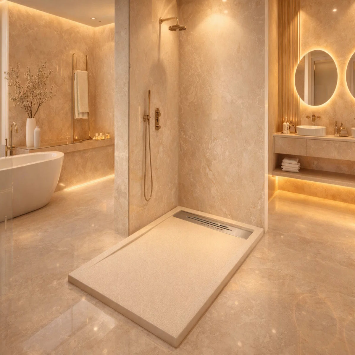 Plato de ducha Gel Coat Marbella Becrisa, acabado piedra, color mist, elegante, antideslizante e higiénico Errefe Home