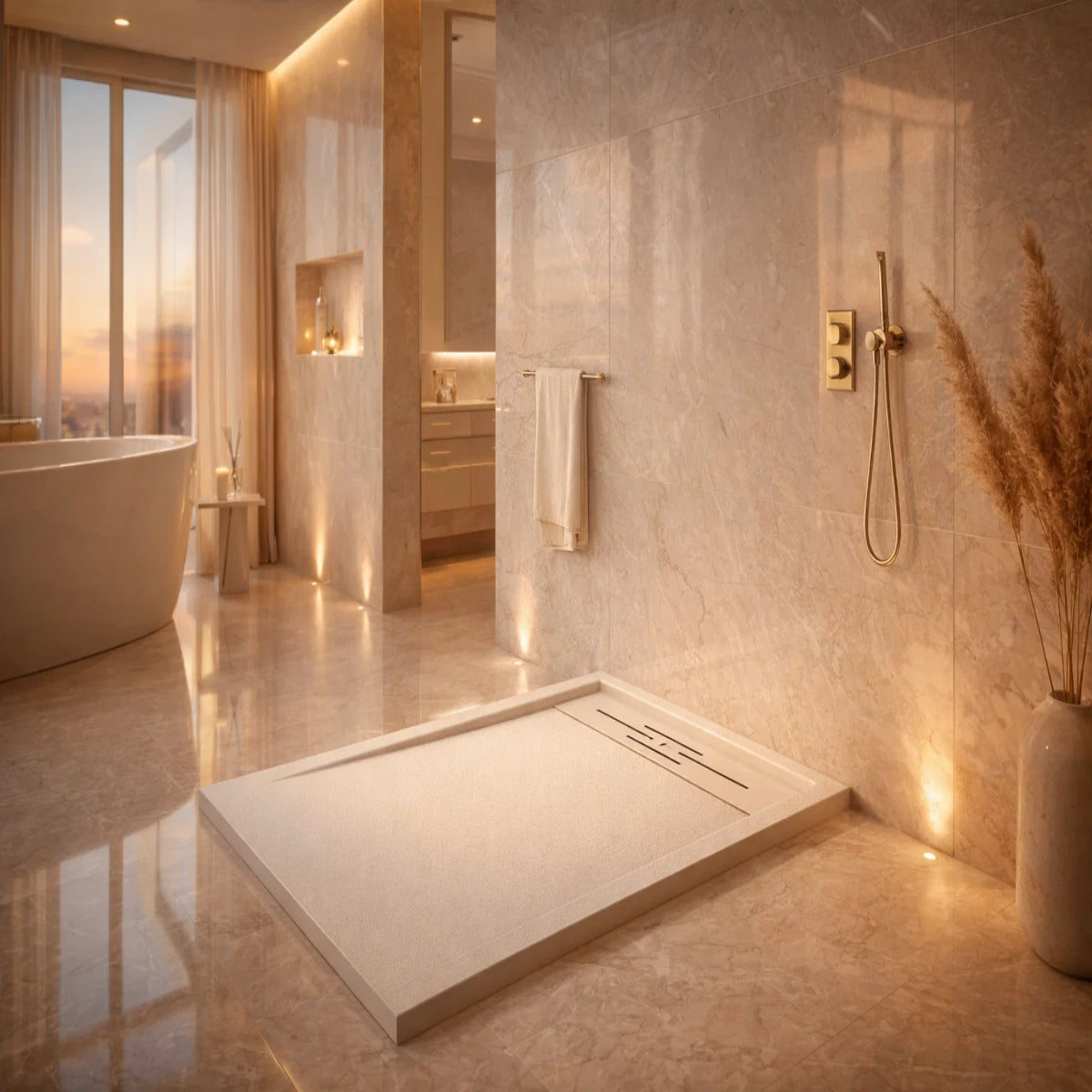 Plato de ducha Gel Coat Marbella Becrisa, acabado piedra, color negro, elegante, antideslizante e higiénico Errefe Home