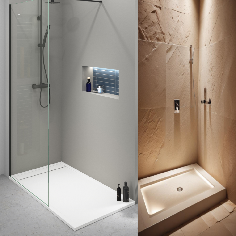 Tipos materiales platos ducha porcelana stone quartz gel coat opciones clientes necesidades Errefe Home