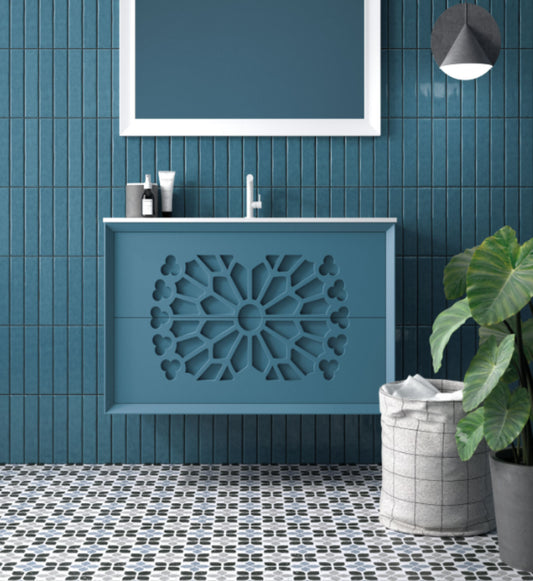 Mueble baño Sue Lux 2 cajones suspendidos lacado azul lavabo integral blanco Avila Dos Errefe Home