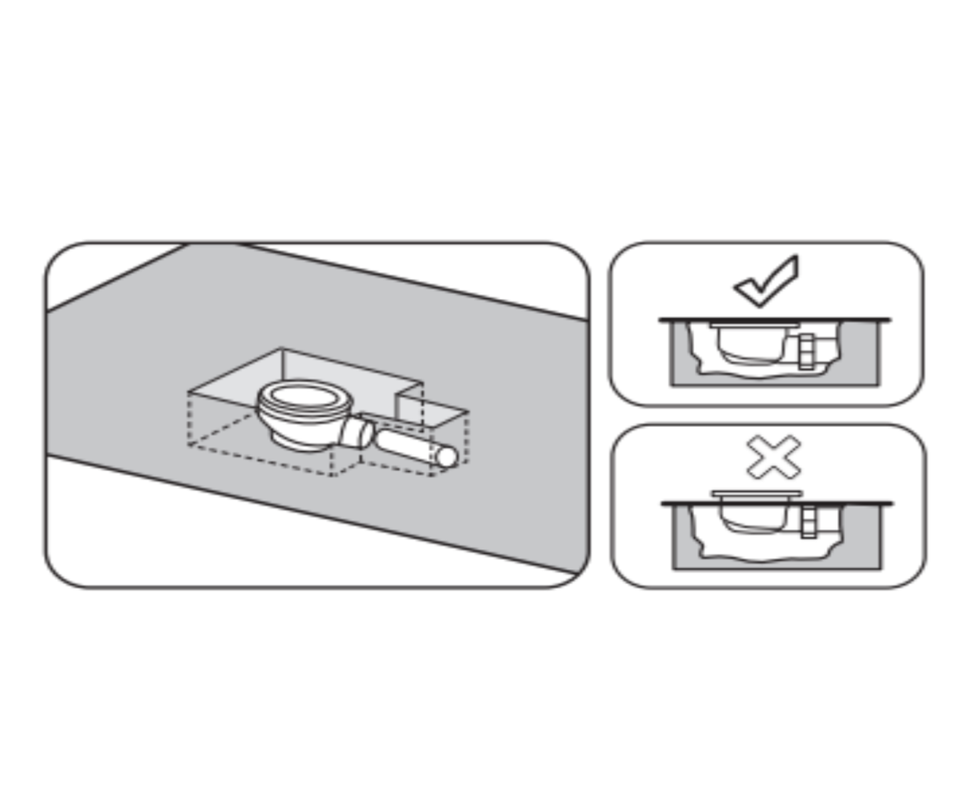 Dibujo como hacer la instalacion de la valvula de un plato de ducha Becrisa. Errefe Home