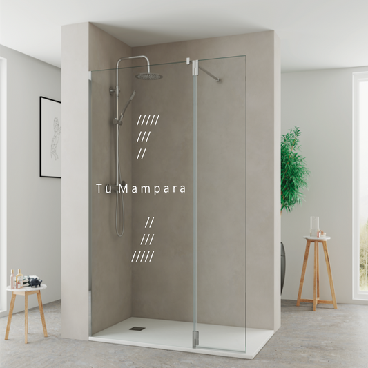 Puerta abatible de vidrio transparente para mampara de ducha panel fijo Extended Kassandra, herrajes en cromo, diseño contemporáneo y elegante, Errefe Home