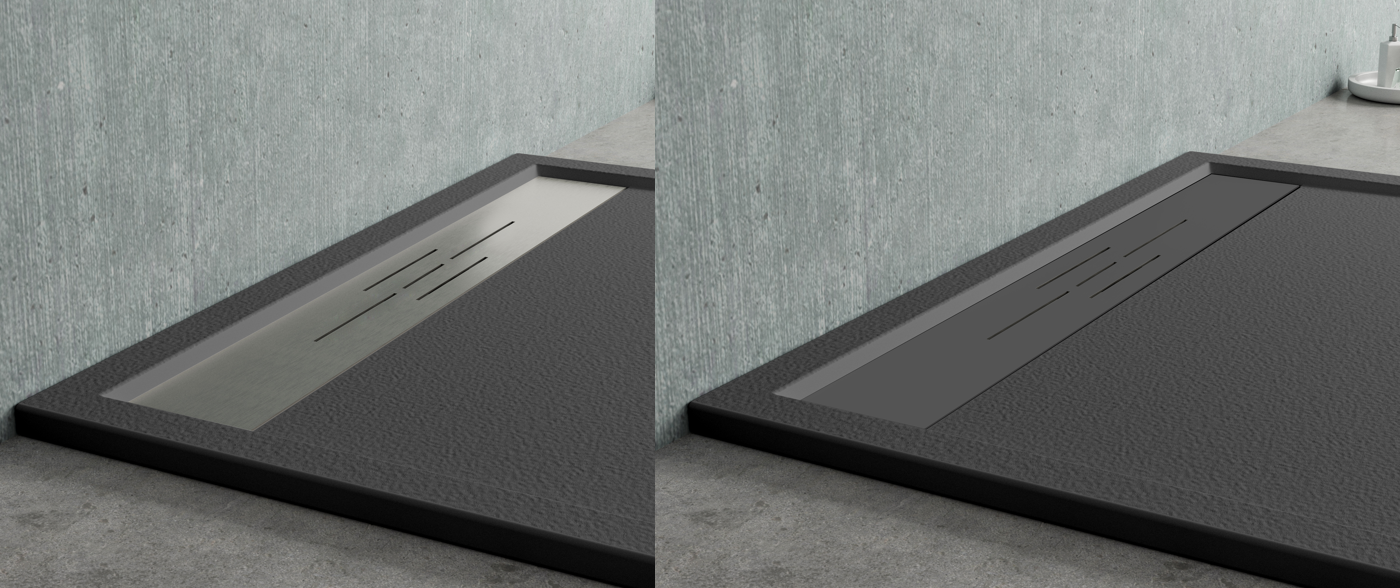 Textura y desagüe platos de ducha Marbella color antracita de Becrisa Antideslizantes y practicos. Errefe Home