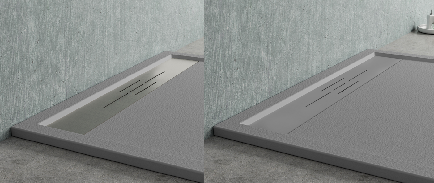 Textura y desagüe platos de ducha Marbella color mist-gris cemento de Becrisa Antideslizantes y practicos. Errefe Home