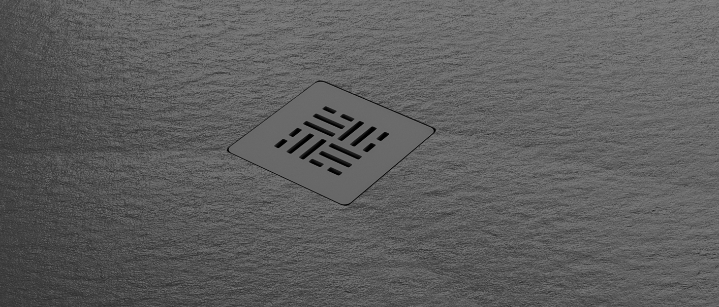 Textura plato de ducha Gel Coat Formentera color antracita, Becrisa. Acabado tipo piedra antideslizante. Elegante y moderno. Errefe Home