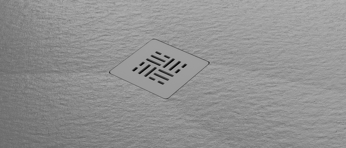 Textura plato de ducha Gel Coat Formentera gris cemento-mist, Becrisa. Acabado tipo piedra antideslizante. Elegante y moderno. Errefe Home