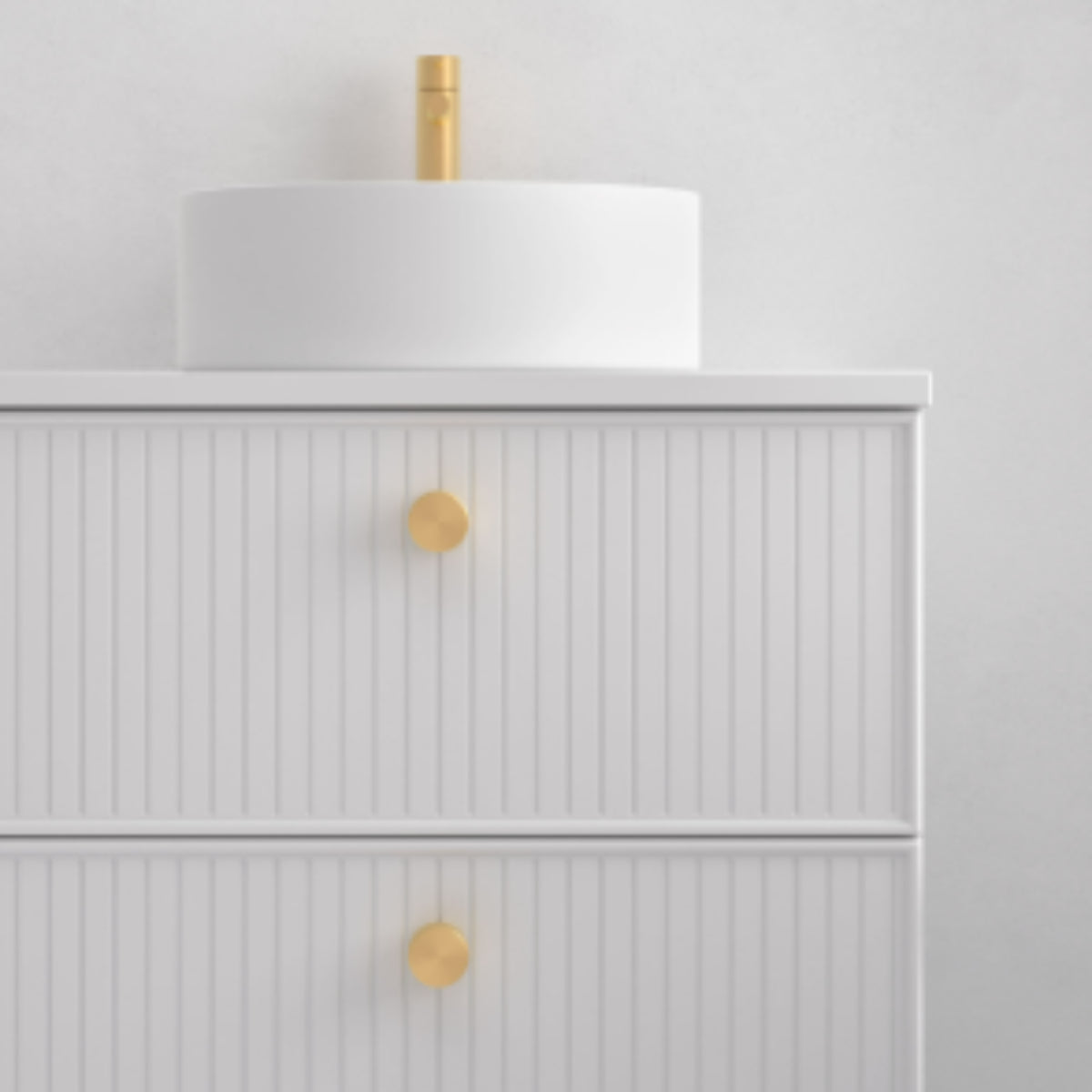 Tiradores RONDO colección Blanca Avila Dos, botón metálico color dorado para muebles de baño Errefe Home
