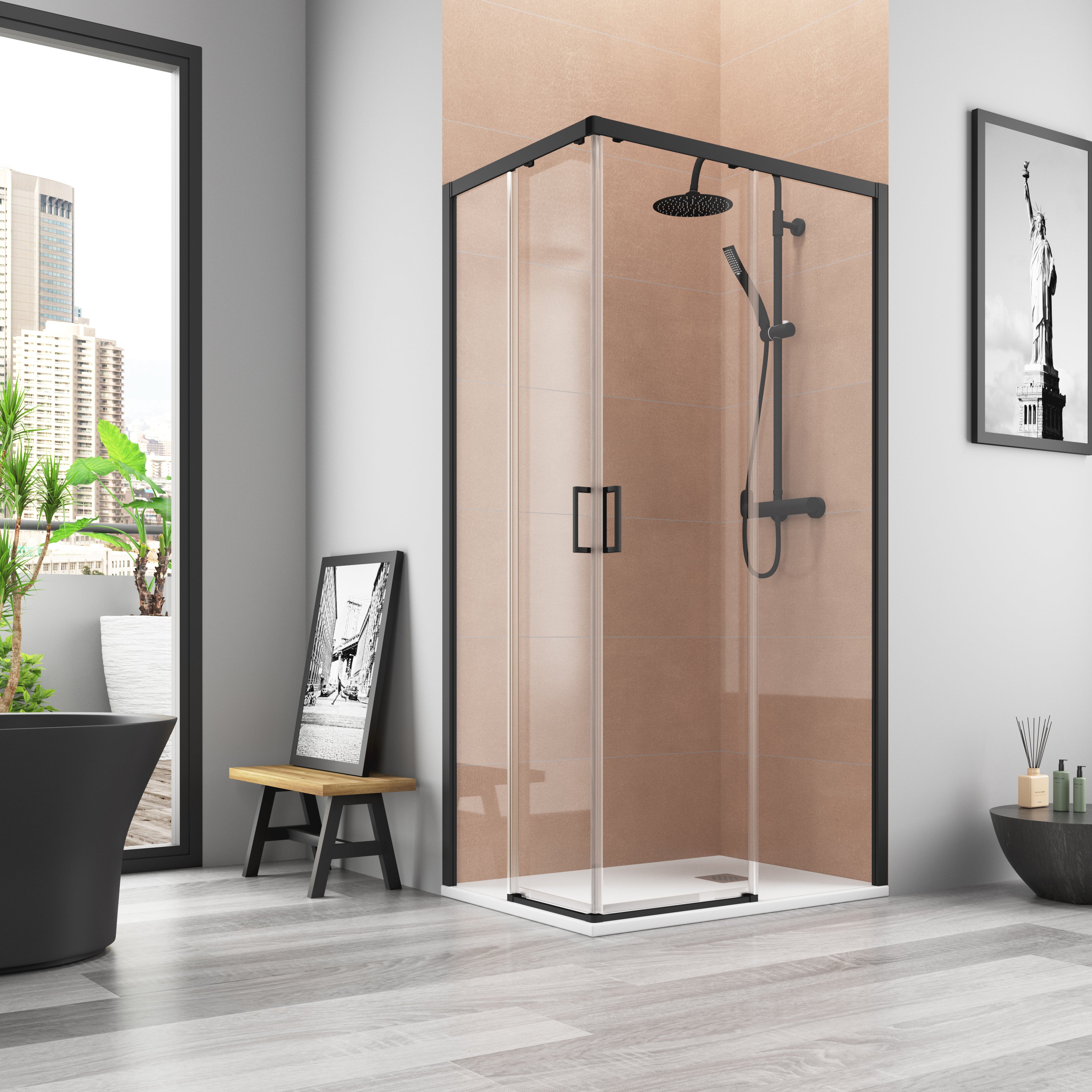 Cargar video: Mampara de baño angular 2 puertas correderas + 2 fijos modelo Tokio